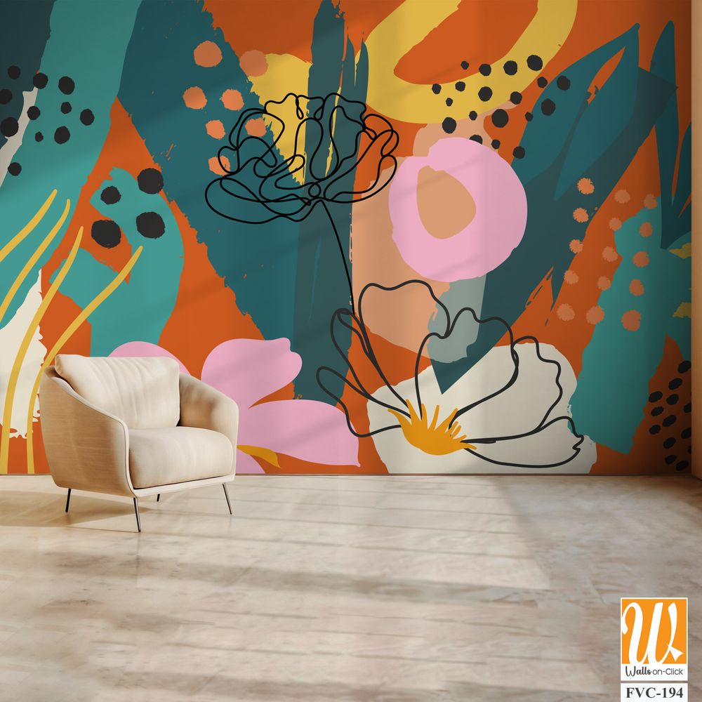 Abstract floral pattern with hand-drawn shapes Wallpaper [WP-FVC-194]