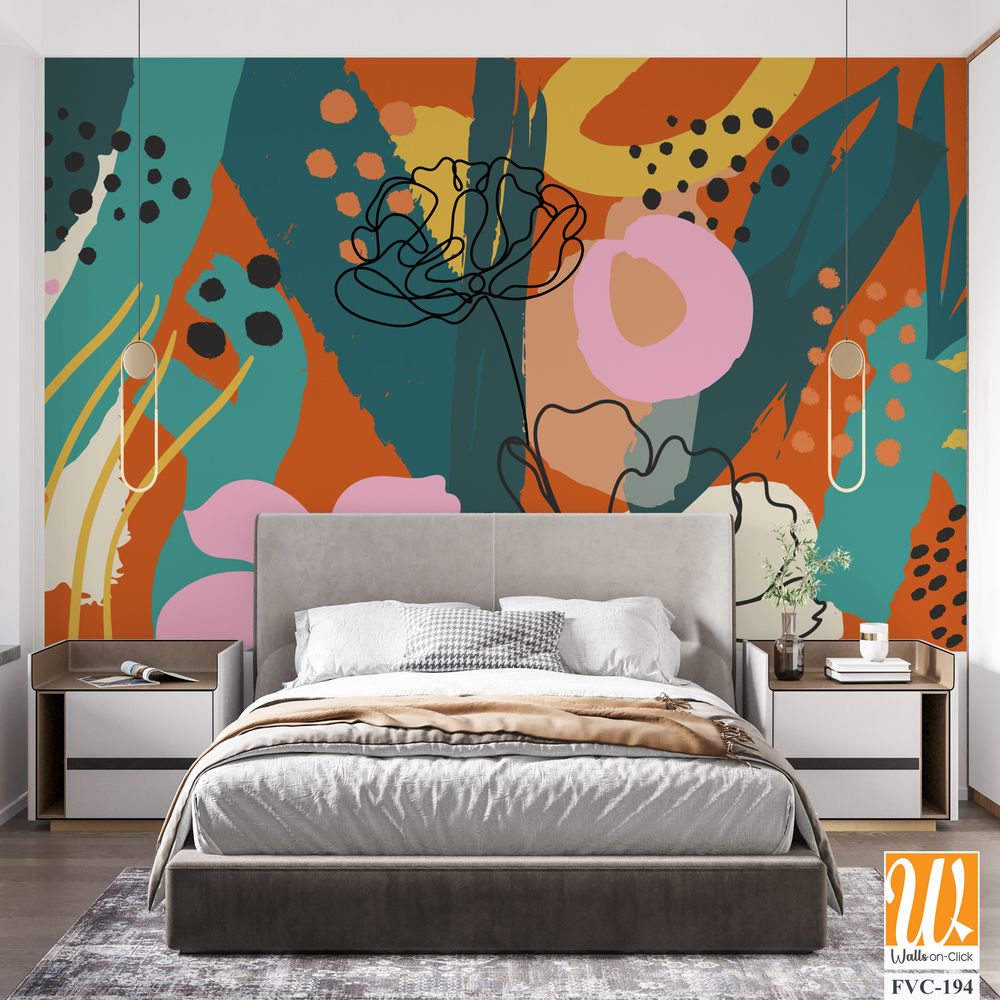 Abstract floral pattern with hand-drawn shapes Wallpaper [WP-FVC-194]