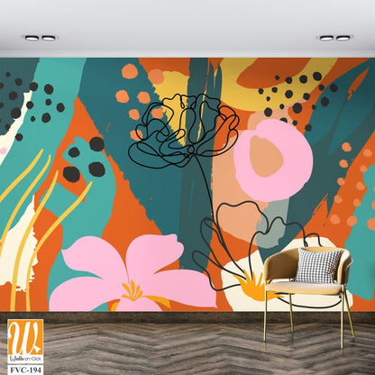 Abstract floral pattern with hand-drawn shapes Wallpaper [WP-FVC-194]