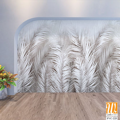 Abstract palm leaves in white and gray tones Wallpaper [WP-FVC-225]