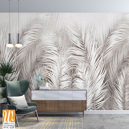 Abstract palm leaves in white and gray tones Wallpaper [WP-FVC-225]