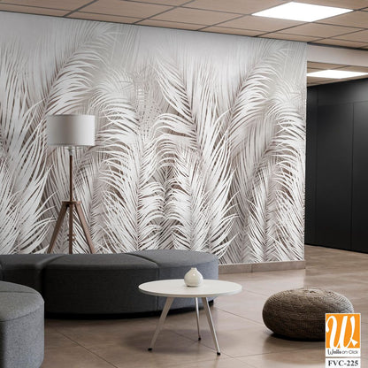 Abstract palm leaves in white and gray tones Wallpaper [WP-FVC-225]