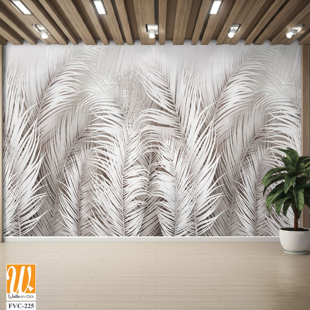 Abstract palm leaves in white and gray tones Wallpaper [WP-FVC-225]