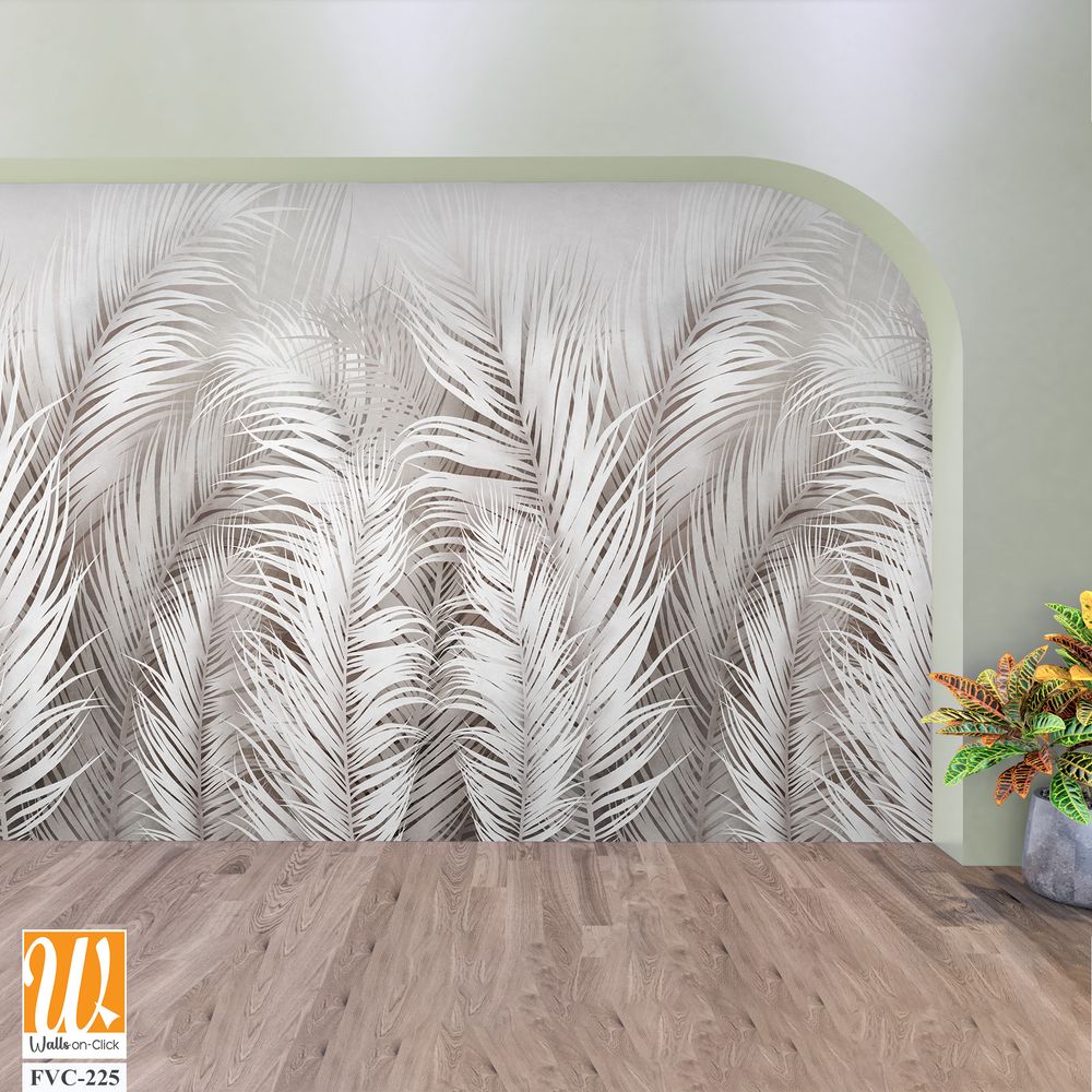 Abstract palm leaves in white and gray tones Wallpaper [WP-FVC-225]