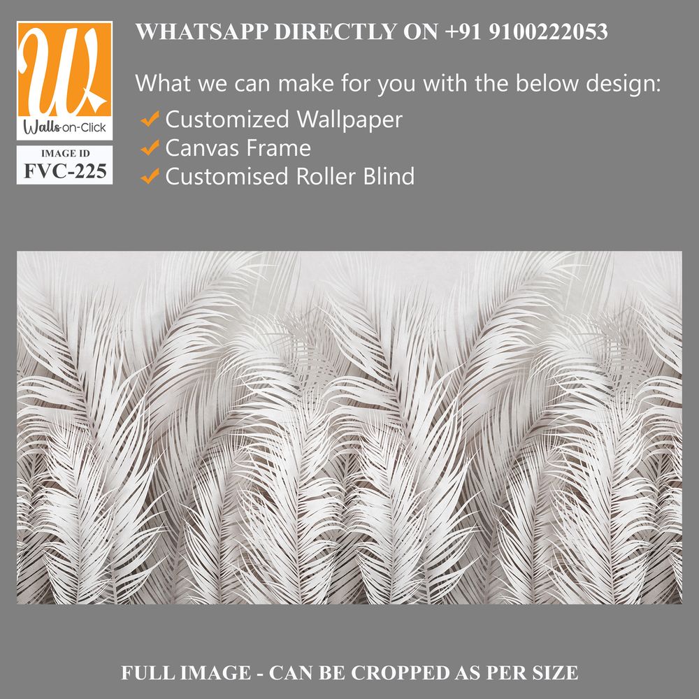 Abstract palm leaves in white and gray tones Wallpaper [WP-FVC-225]