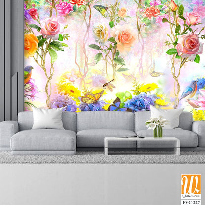 3D wallpaper, beautiful, colorful roses and flowers [WP-FVC-227]