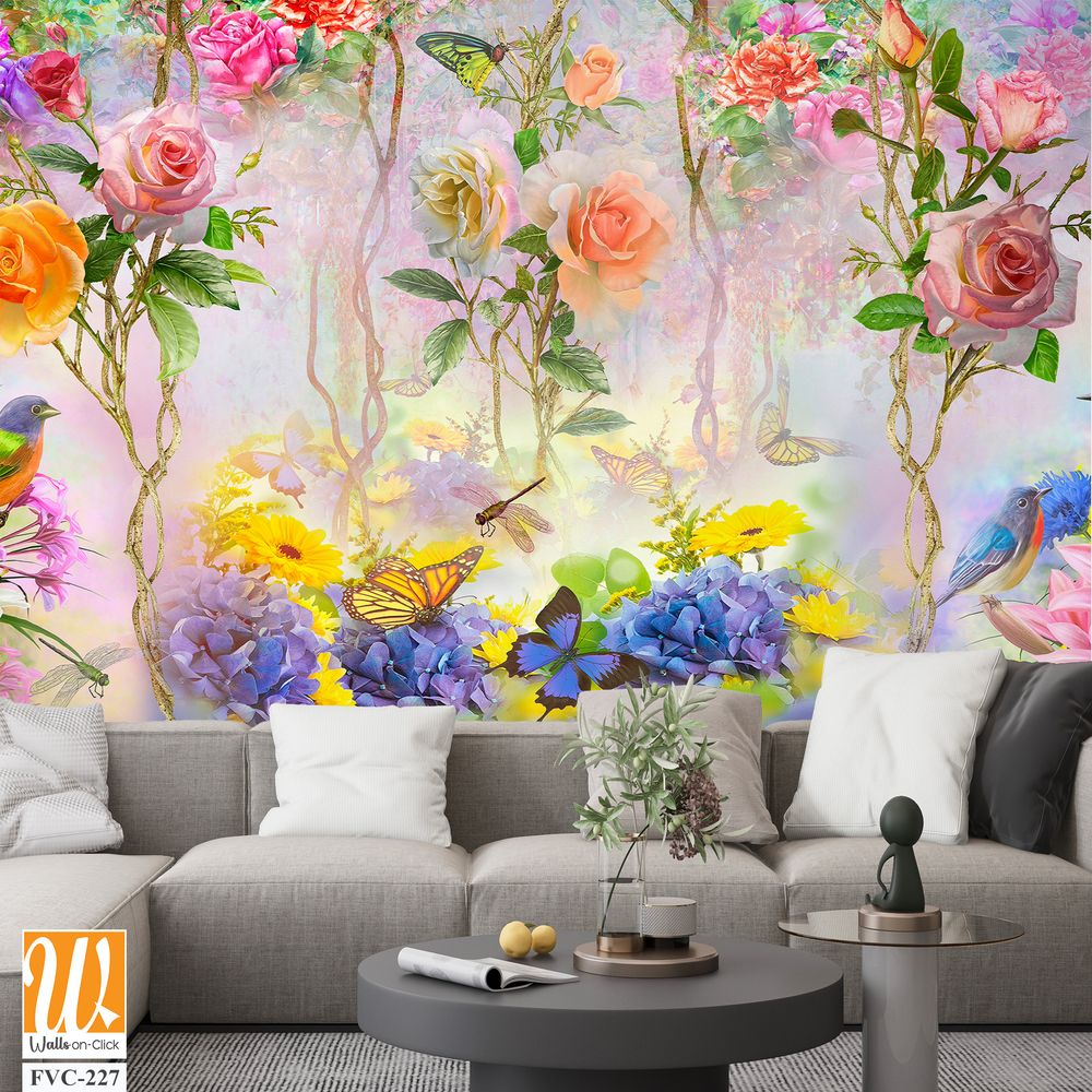 3D wallpaper, beautiful, colorful roses and flowers [WP-FVC-227]