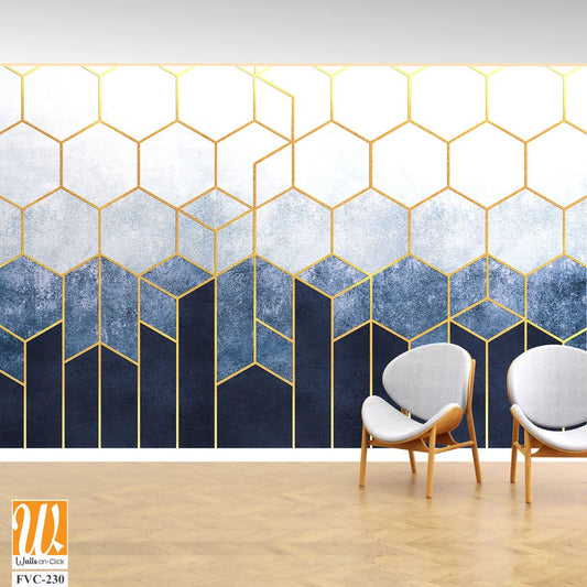 Geometric hexagon watercolor background with golden lines Wallpaper [WP-FVC-230]