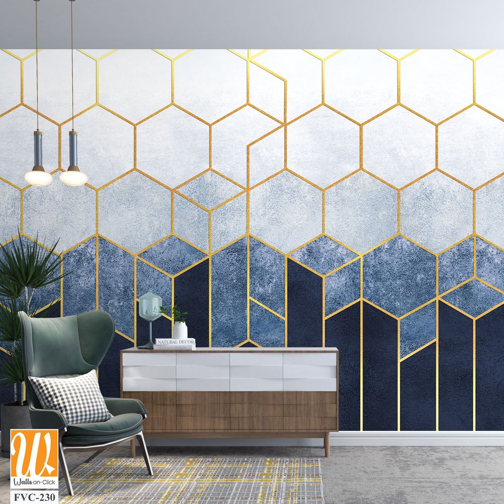 Geometric hexagon watercolor background with golden lines Wallpaper [WP-FVC-230]