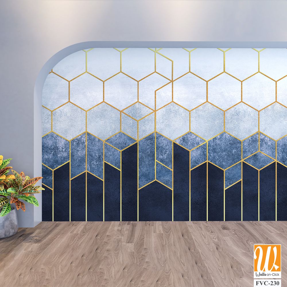 Geometric hexagon watercolor background with golden lines Wallpaper [WP-FVC-230]