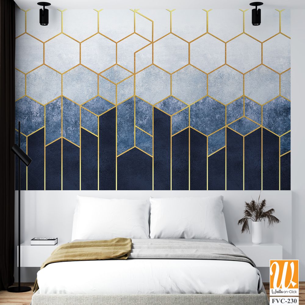 Geometric hexagon watercolor background with golden lines Wallpaper [WP-FVC-230]