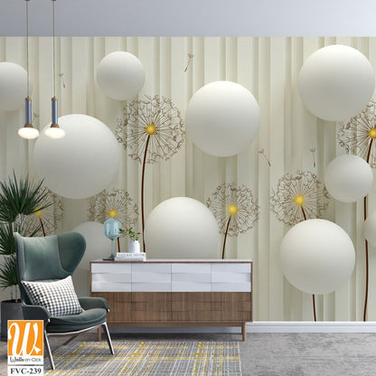 3D wallpaper with white spheres, dandelions [WP-FVC-239]