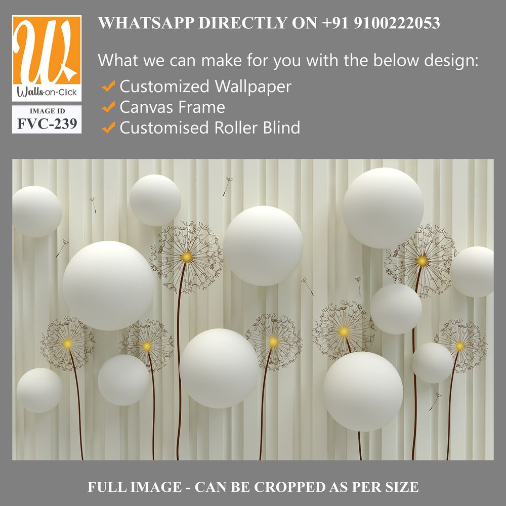 3D wallpaper with white spheres, dandelions [WP-FVC-239]