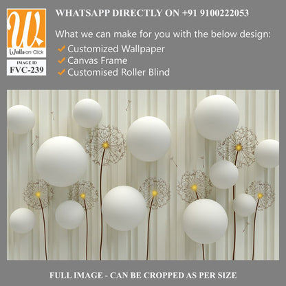 3D wallpaper with white spheres, dandelions [WP-FVC-239]