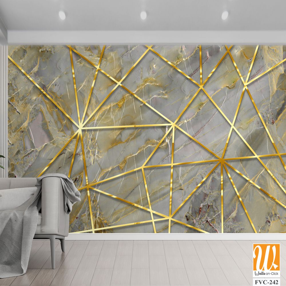 A geometric pattern of gold lines on a grey marble Wallpaper [WP-FVC-242]