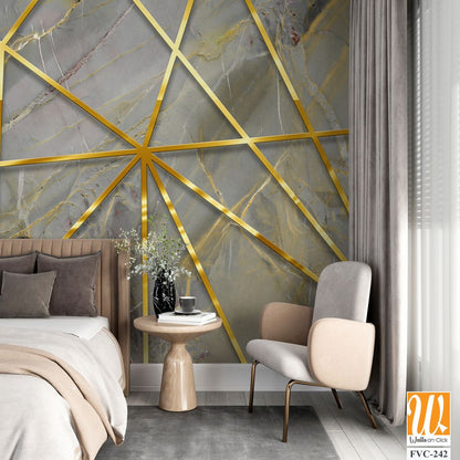 A geometric pattern of gold lines on a grey marble Wallpaper [WP-FVC-242]