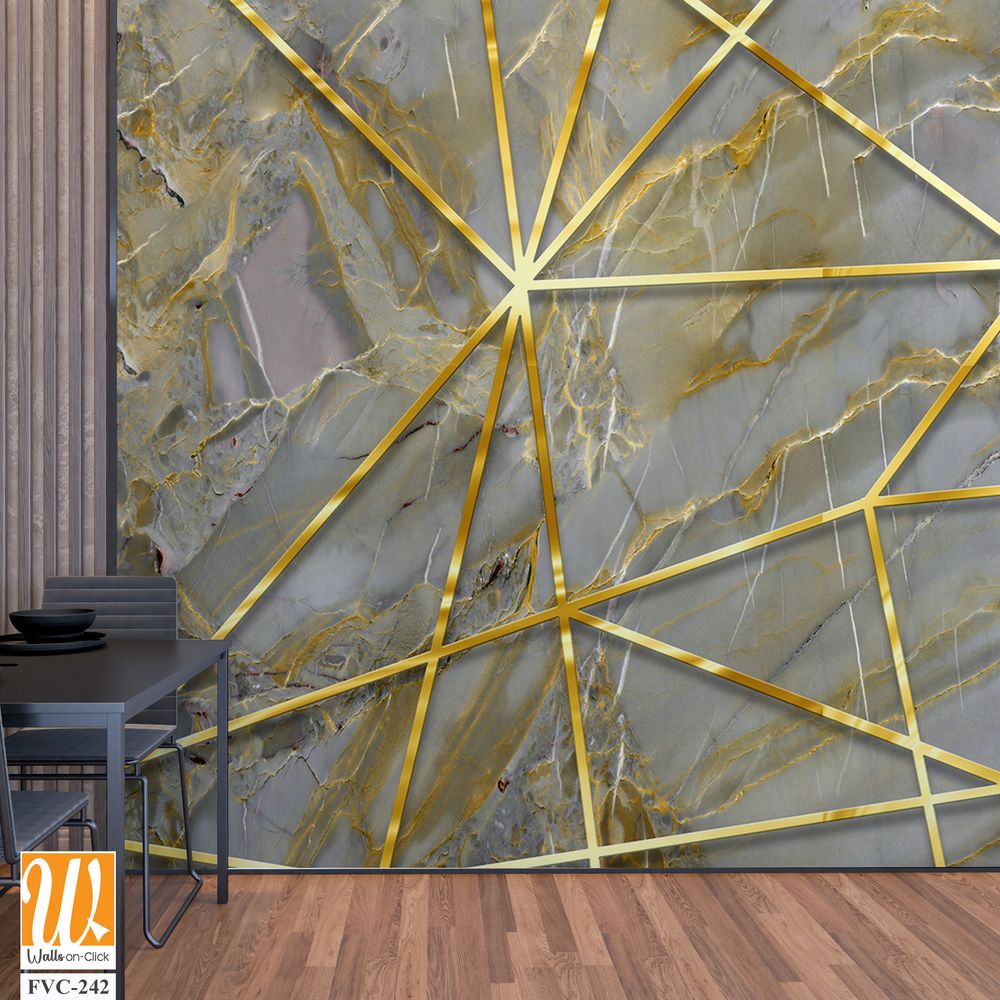 A geometric pattern of gold lines on a grey marble Wallpaper [WP-FVC-242]