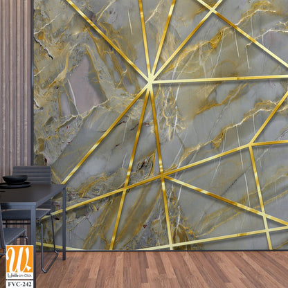 A geometric pattern of gold lines on a grey marble Wallpaper [WP-FVC-242]