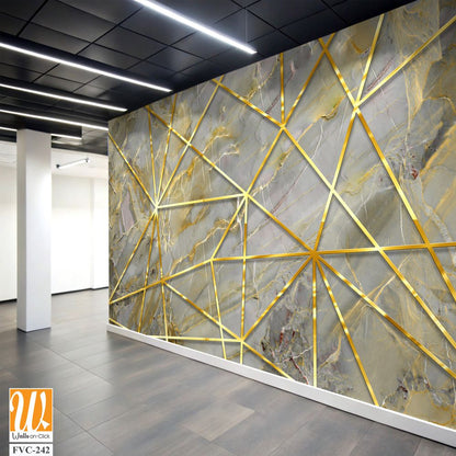 A geometric pattern of gold lines on a grey marble Wallpaper [WP-FVC-242]