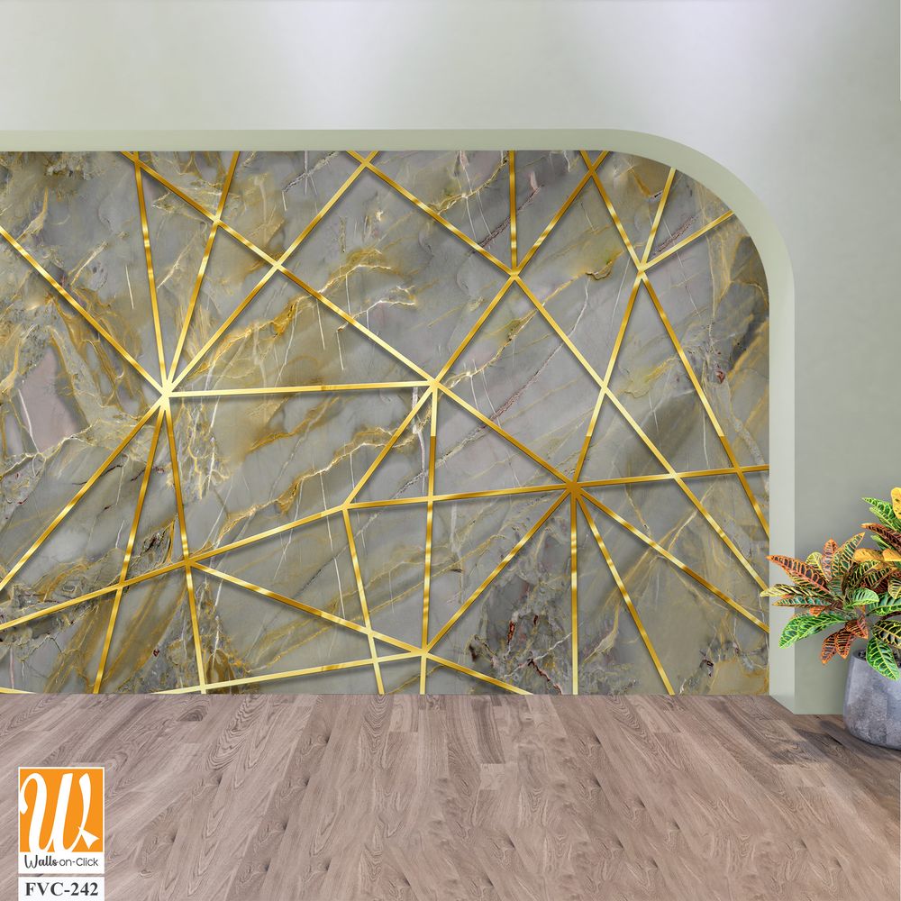 A geometric pattern of gold lines on a grey marble Wallpaper [WP-FVC-242]