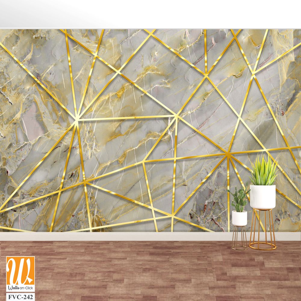 A geometric pattern of gold lines on a grey marble Wallpaper [WP-FVC-242]