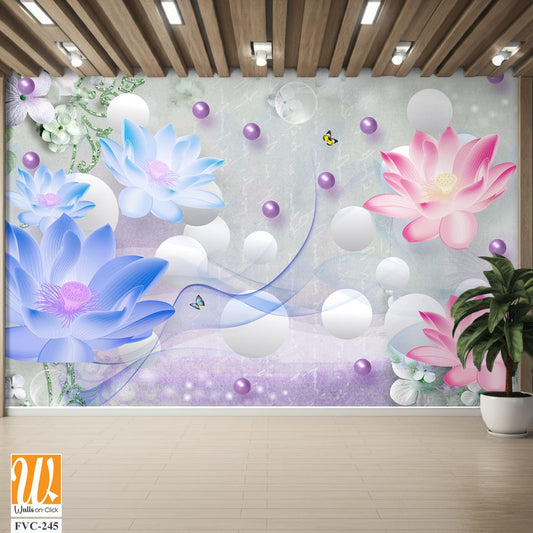 3D floral lotus, bubbles, and butterflies [WP-FVC-245]