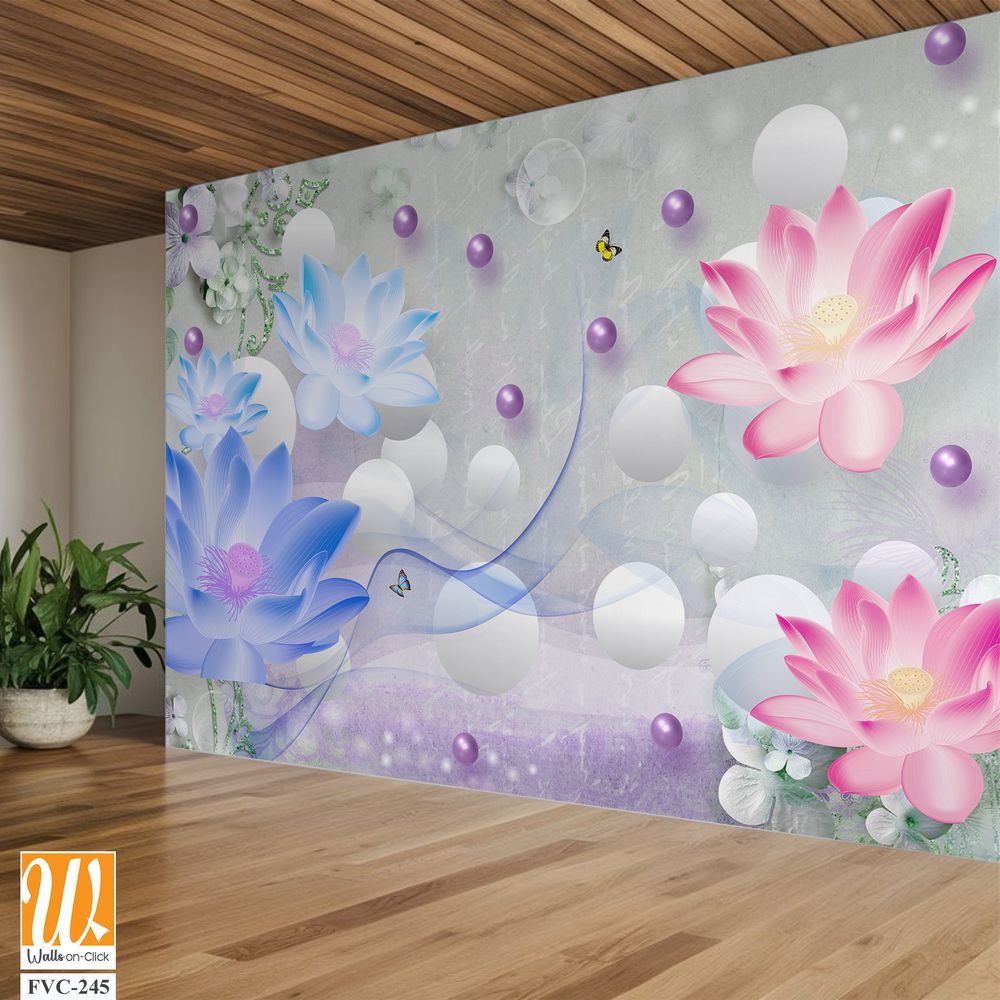 3D floral lotus, bubbles, and butterflies [WP-FVC-245]