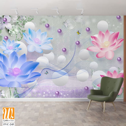 3D floral lotus, bubbles, and butterflies [WP-FVC-245]