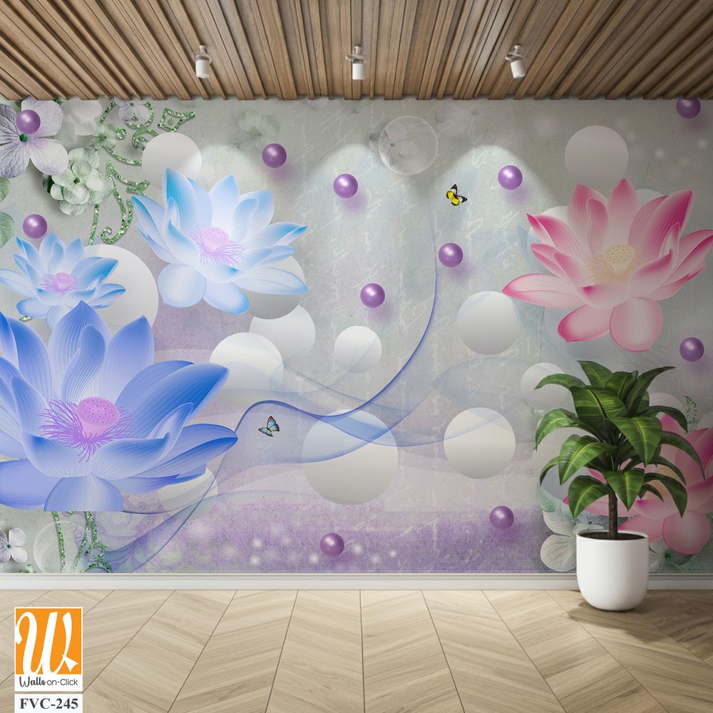 3D floral lotus, bubbles, and butterflies [WP-FVC-245]