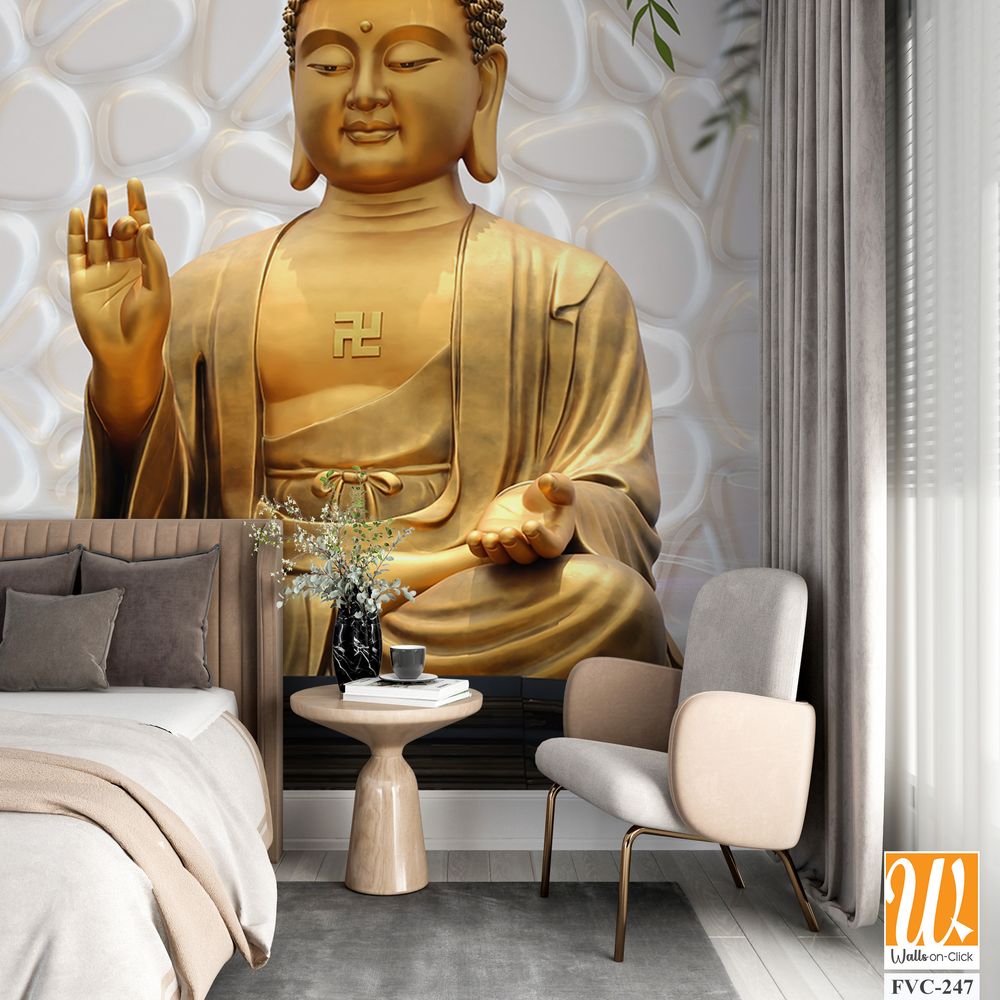 Buddha statue and green willow leaves Wallpaper [WP-FVC-247]