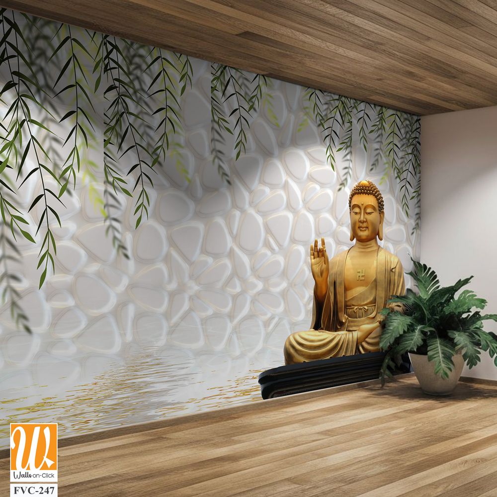 Buddha statue and green willow leaves Wallpaper [WP-FVC-247]