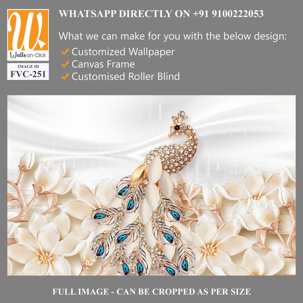 White peacock with blue and golden diamonds Wallpaper [WP-FVC-251]