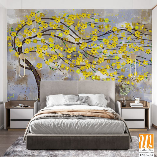 Yellow tree with flowers swaying in the wind Wallpaper [WP-FVC-253]