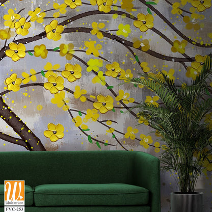 Yellow tree with flowers swaying in the wind Wallpaper [WP-FVC-253]