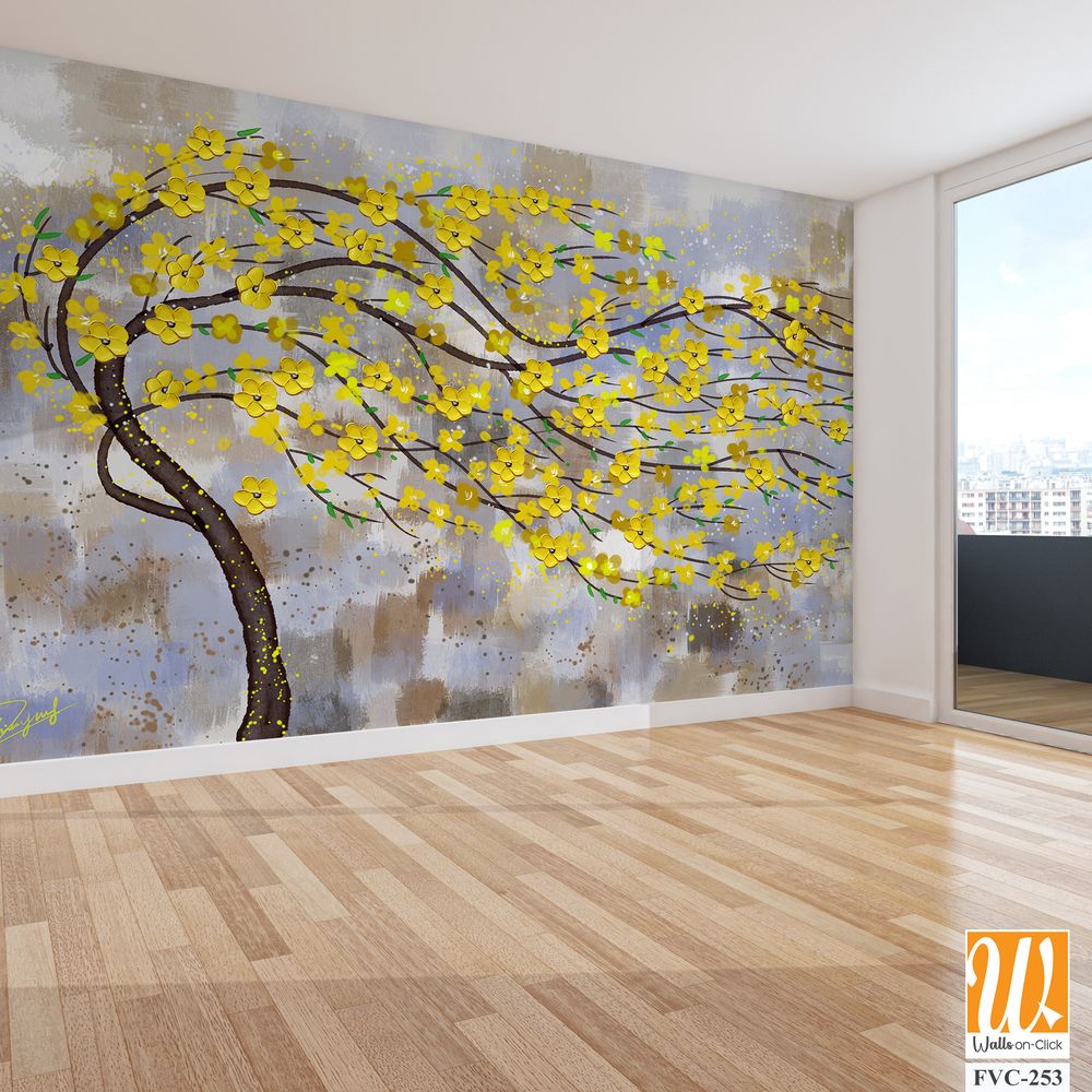 Yellow tree with flowers swaying in the wind Wallpaper [WP-FVC-253]