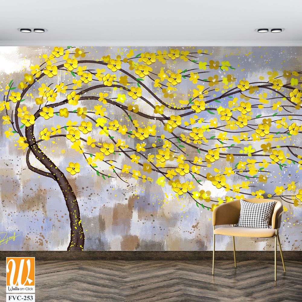 Yellow tree with flowers swaying in the wind Wallpaper [WP-FVC-253]