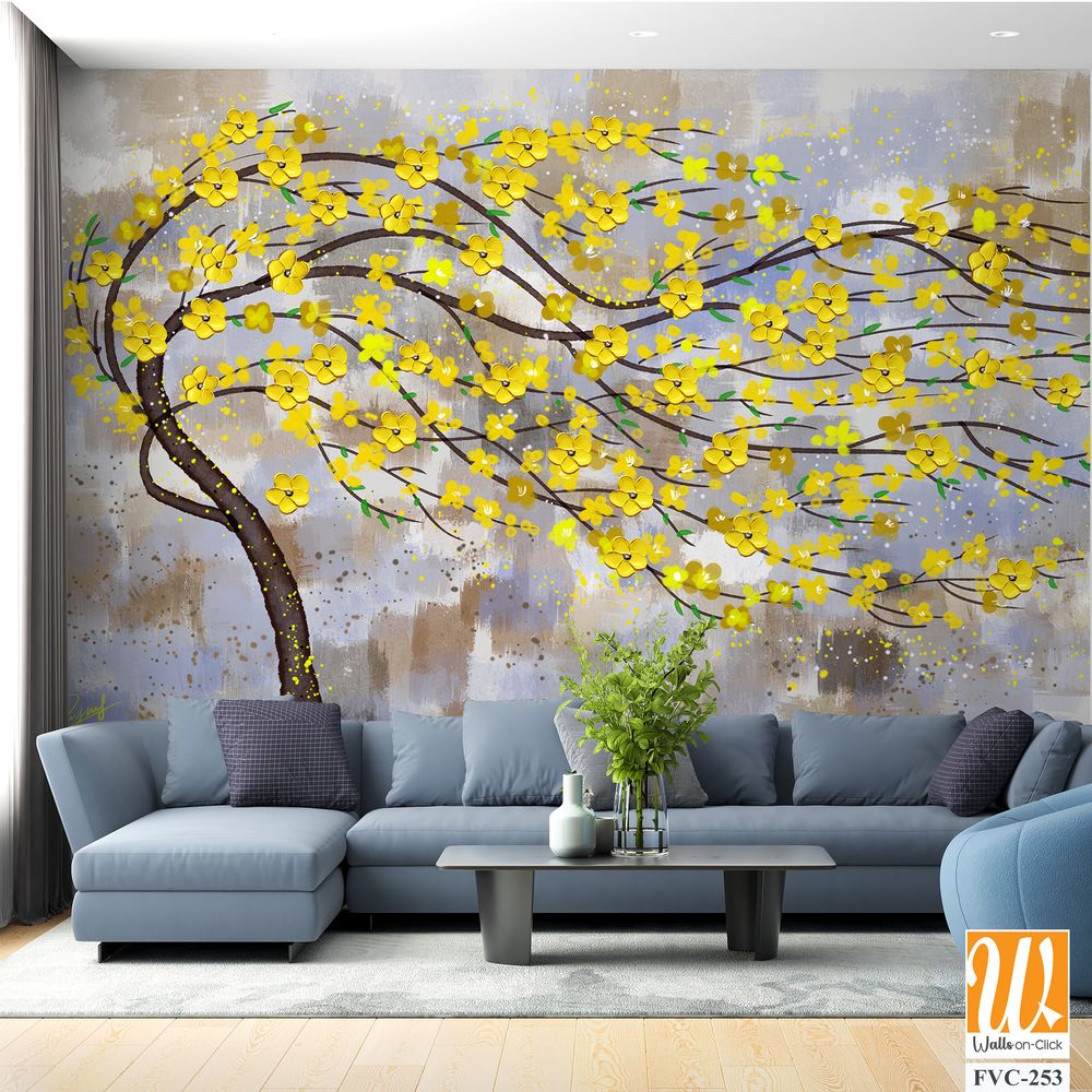 Yellow tree with flowers swaying in the wind Wallpaper [WP-FVC-253]