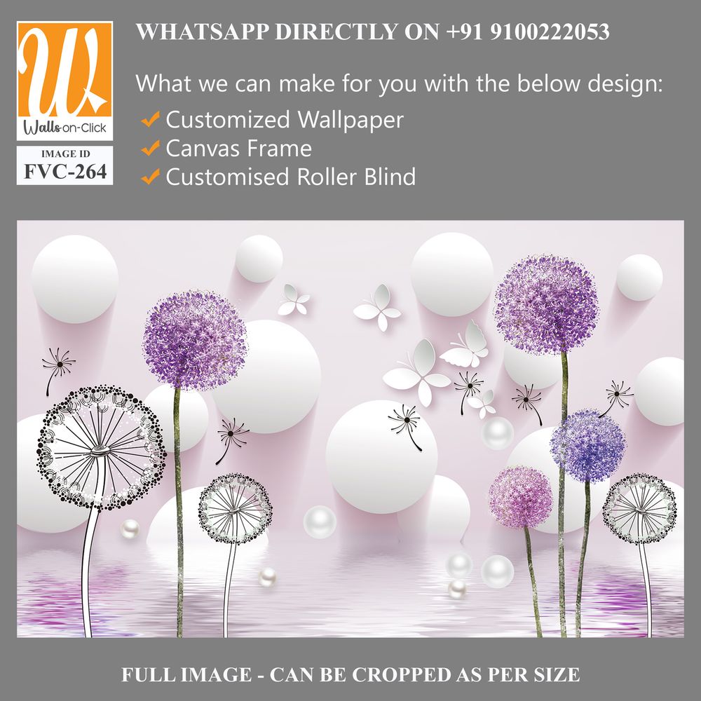 3D dandelions and white pearls on a pink background Wallpaper [WP-FVC-264]