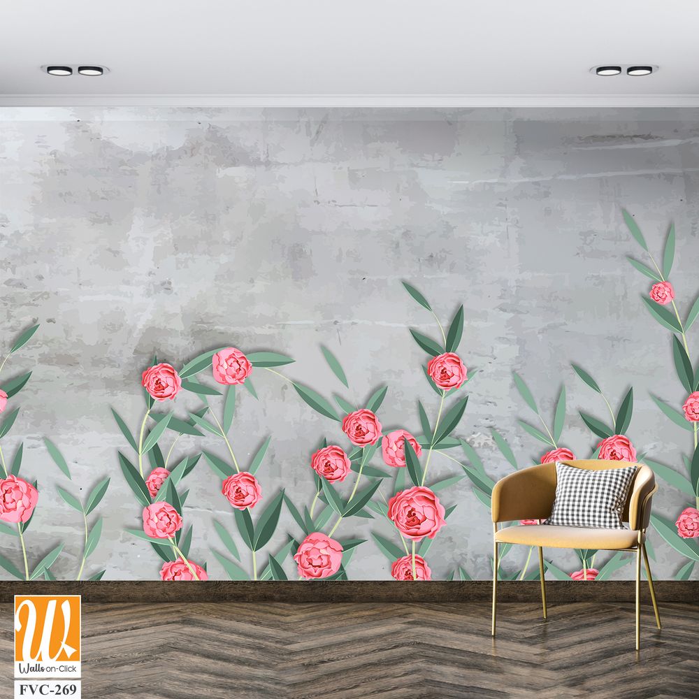 Cute, pastel-colored peonies and greenery Wallpaper [WP-FVC-269]