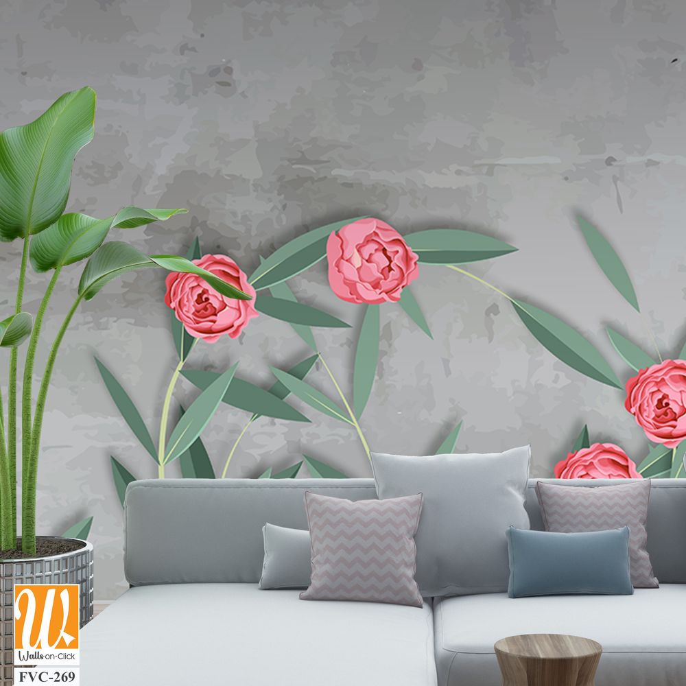 Cute, pastel-colored peonies and greenery Wallpaper [WP-FVC-269]