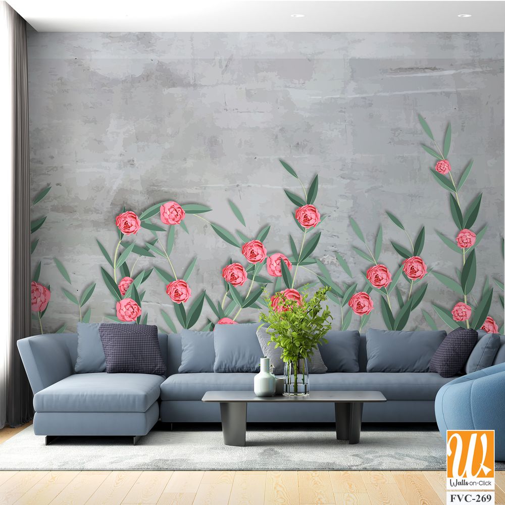 Cute, pastel-colored peonies and greenery Wallpaper [WP-FVC-269]