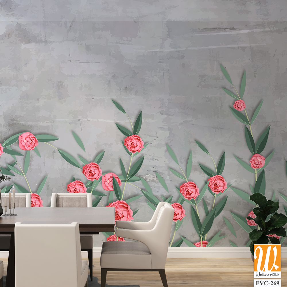 Cute, pastel-colored peonies and greenery Wallpaper [WP-FVC-269]