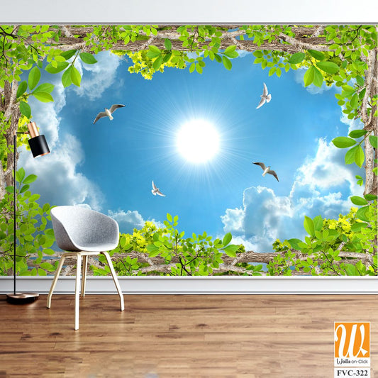 3D frame of blue sky with white clouds Wallpaper [WP-FVC-322]