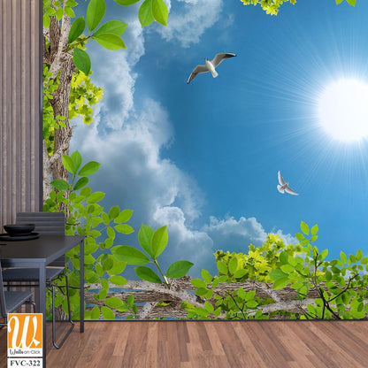 3D frame of blue sky with white clouds Wallpaper [WP-FVC-322]