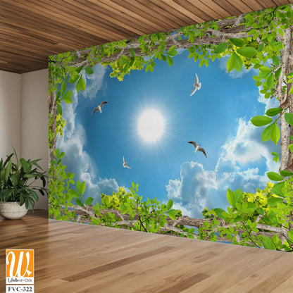 3D frame of blue sky with white clouds Wallpaper [WP-FVC-322]