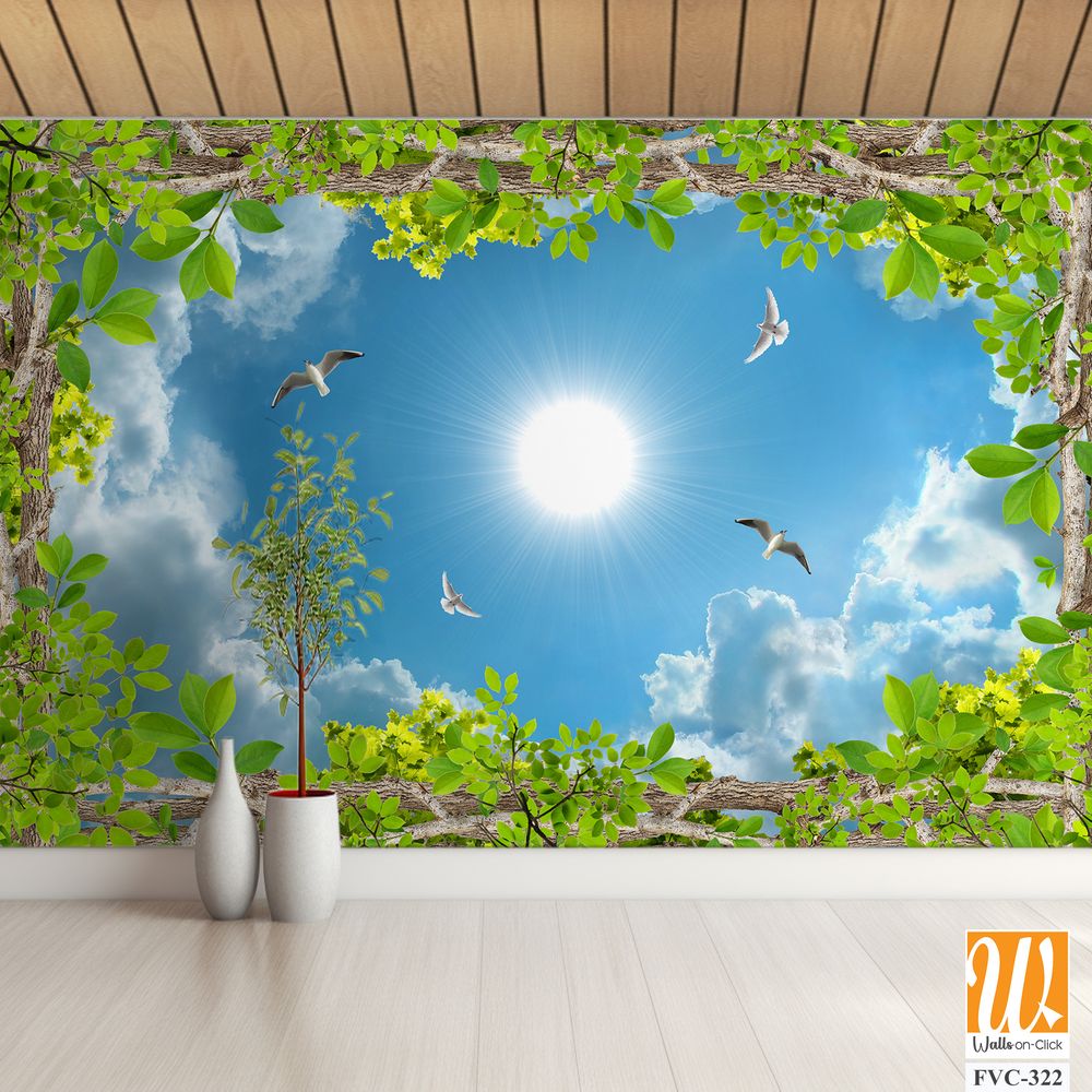 3D frame of blue sky with white clouds Wallpaper [WP-FVC-322]