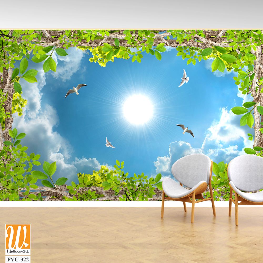 3D frame of blue sky with white clouds Wallpaper [WP-FVC-322]