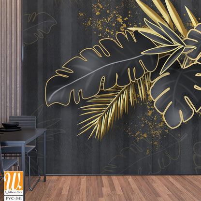 3D black palm leaves and golden plants [WP-FVC-341]