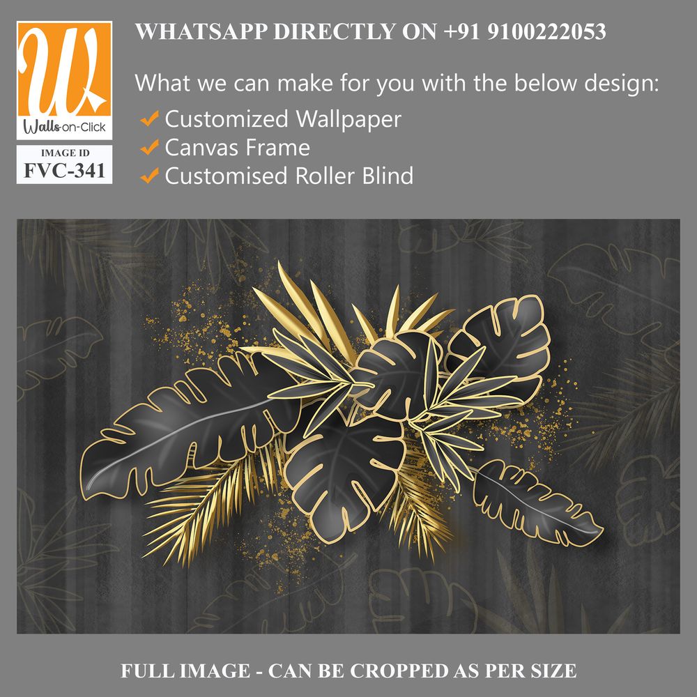 3D black palm leaves and golden plants [WP-FVC-341]