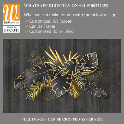 3D black palm leaves and golden plants [WP-FVC-341]